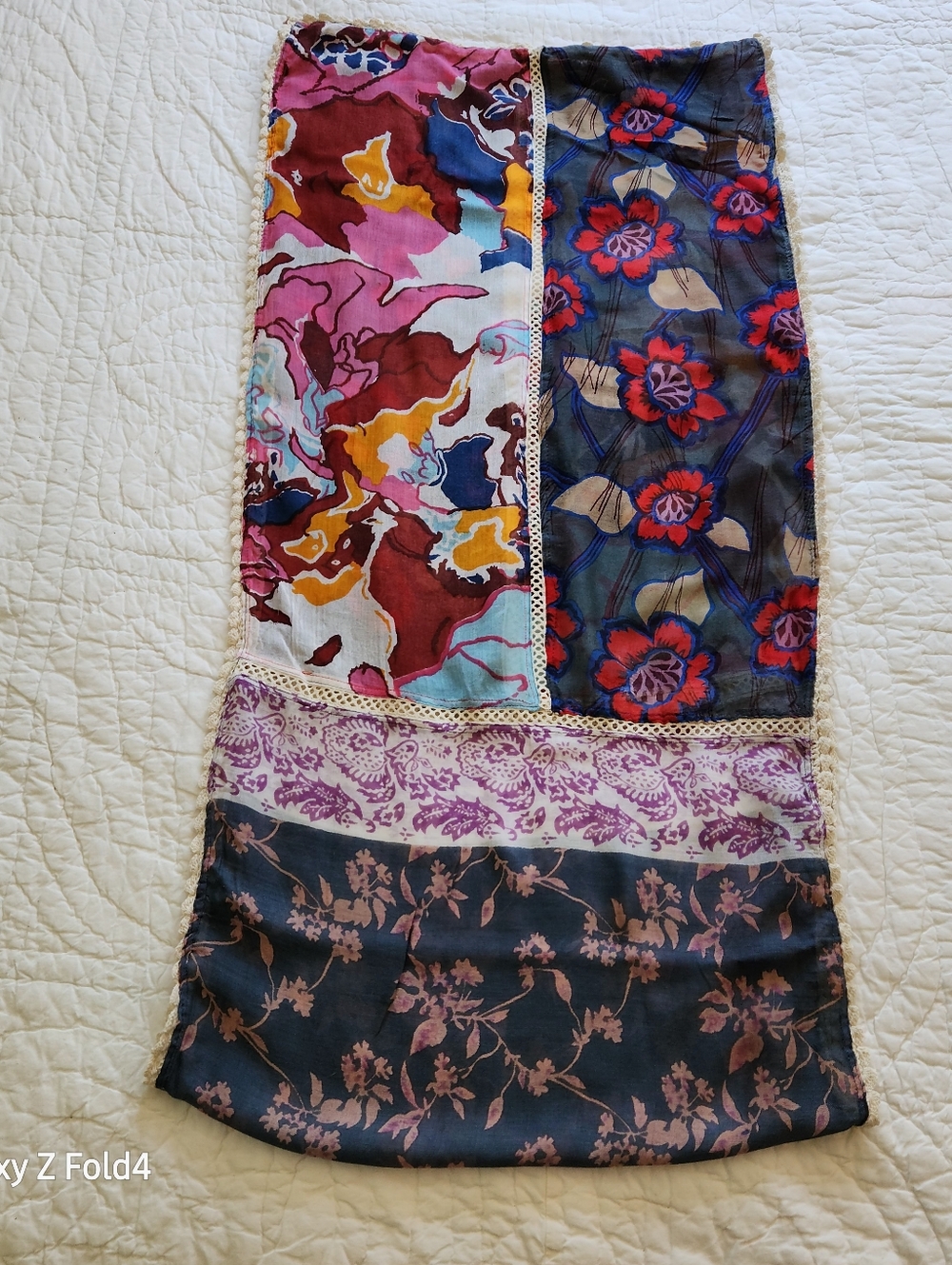 Vismaya Multicolor Floral Crochet-Trim Eternity Scarf